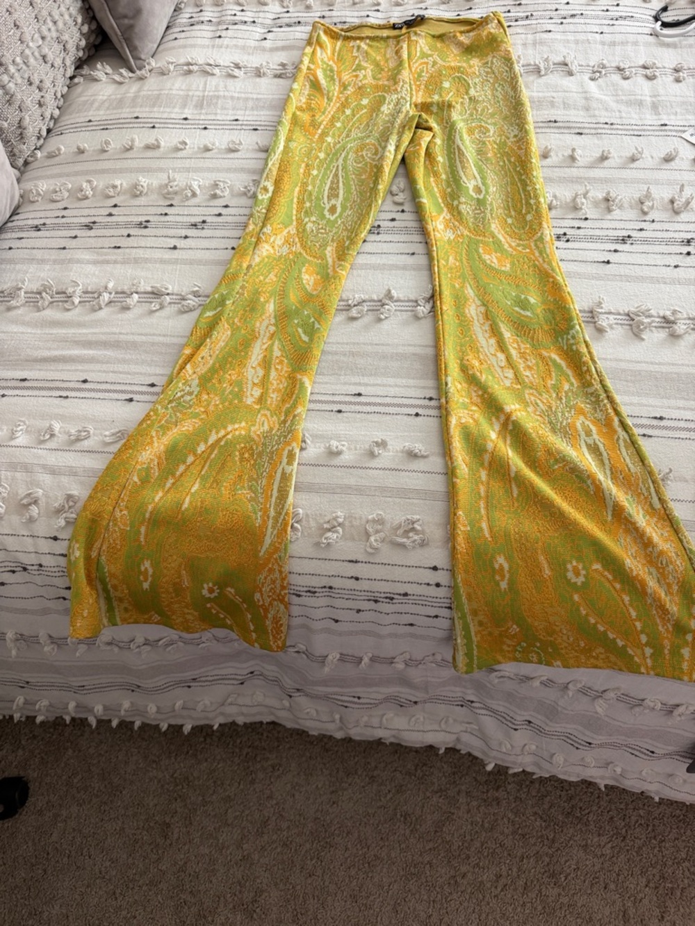 Zara Yellow and Green Paisley Knit pants